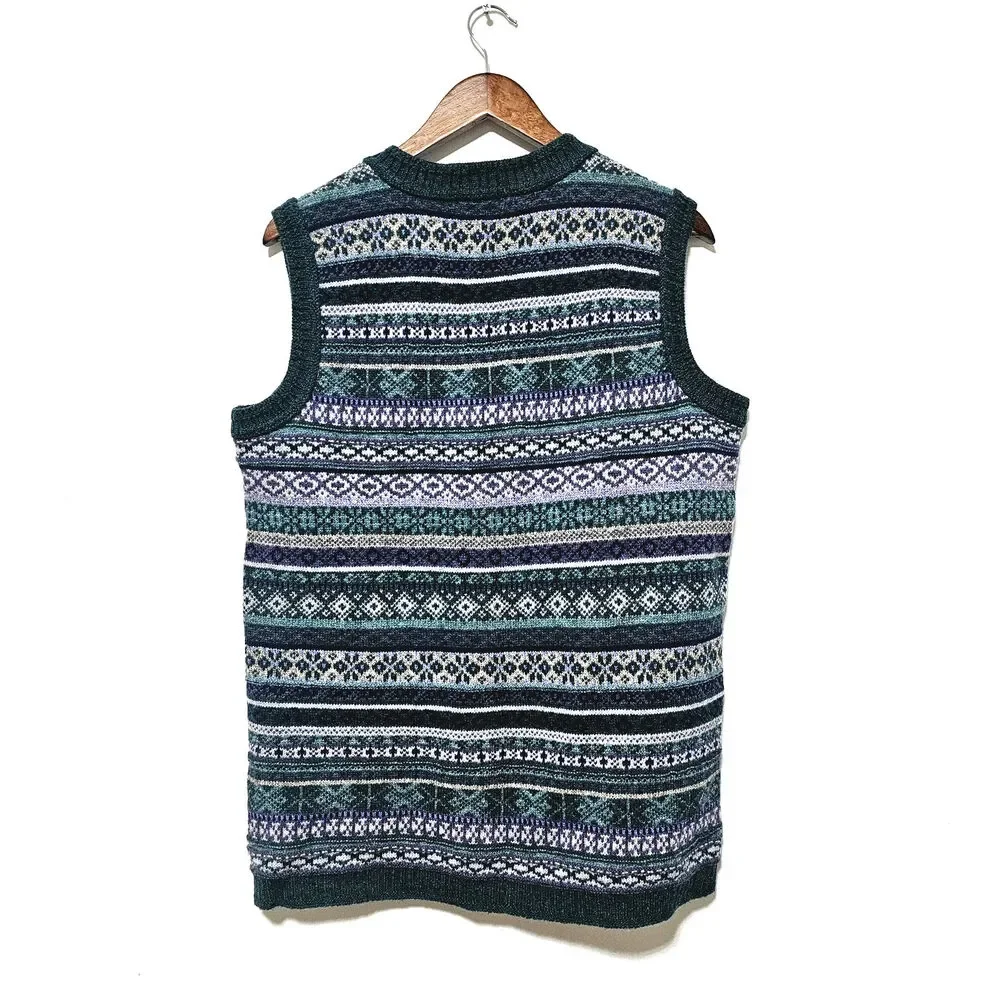 Vintage L.L. Bean Wool Cardigan Vest Women's Size M Fair Isle USA Green Retro - Picture 2 of 5